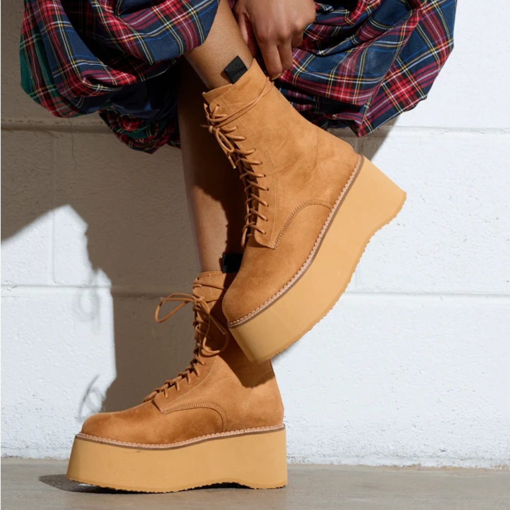 Tan Platform Lace-Up Boots